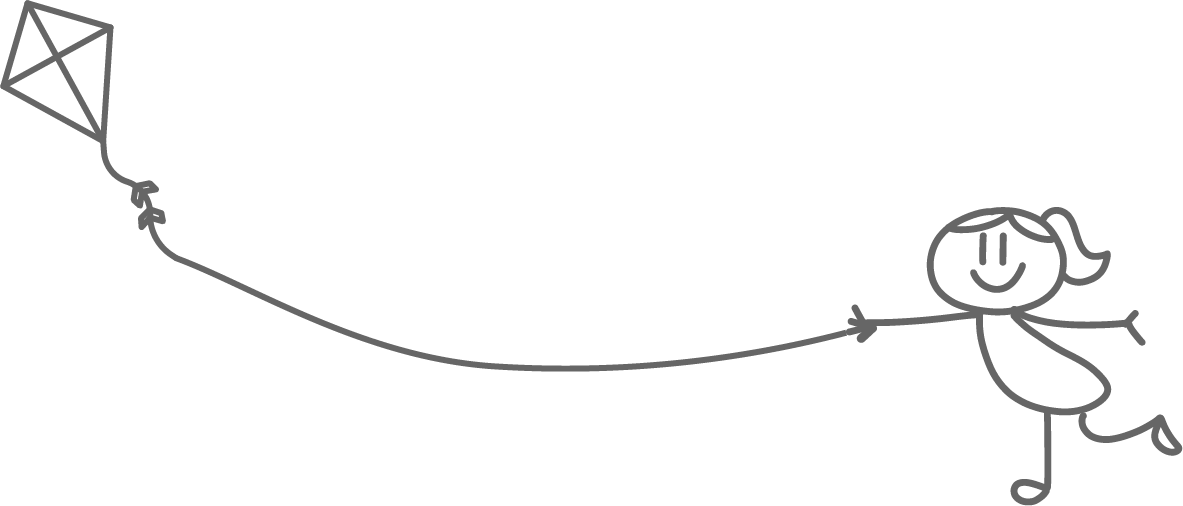 Simple drawing of kids playing with kite