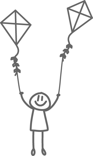 Simple drawing of kids playing with kite